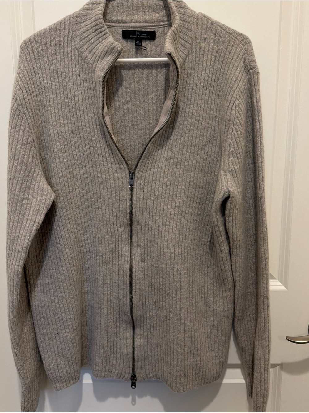 Marc Anthony Men's Full-Zip Ribbed Sweater - Light Gray